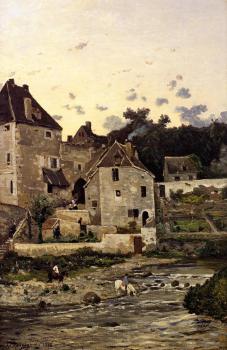 亨利 約瑟夫 哈爾皮涅斯 The Village of Herisson on the Banks of the Aumance 亨利 約瑟夫 哈爾皮涅斯 The Village of Herisson on the Banks of the Aumance